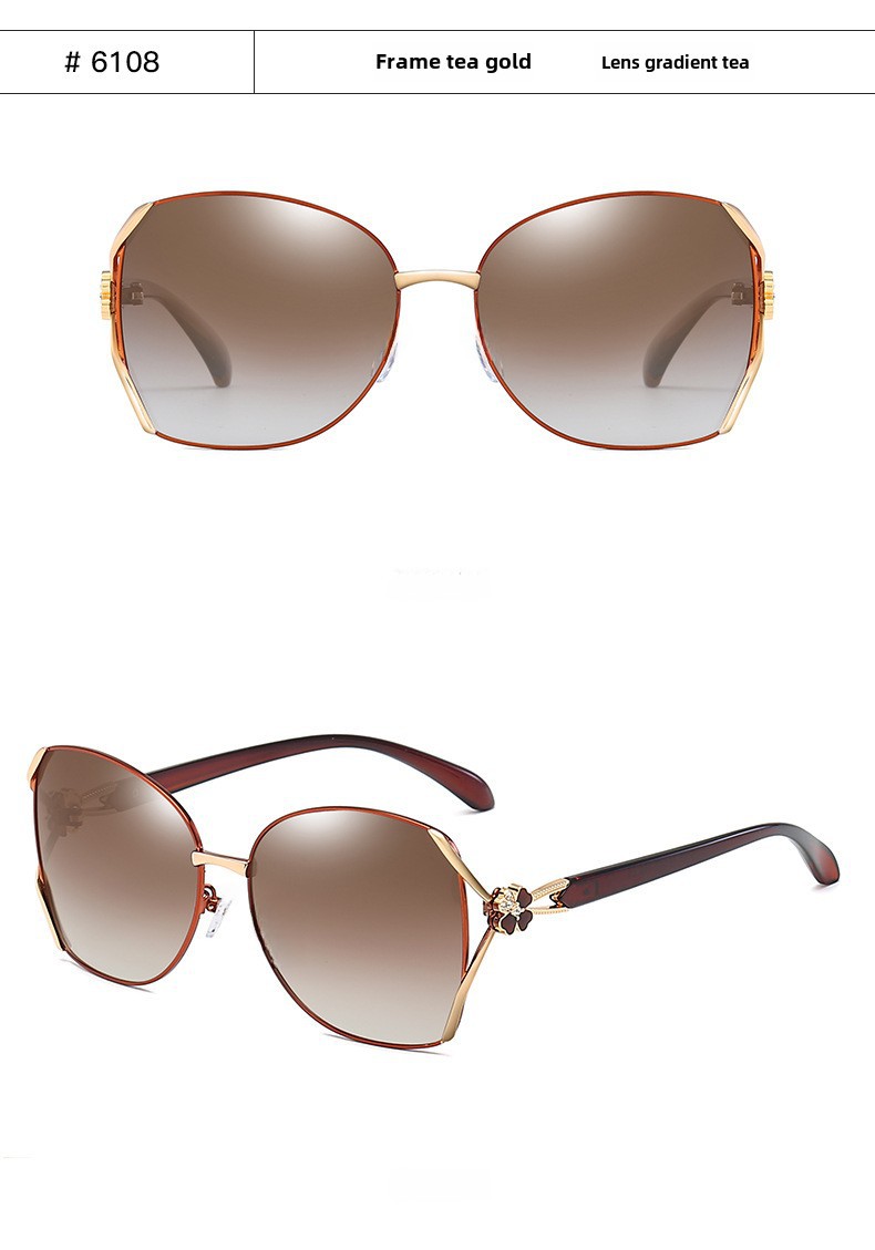Polarized Sunglasses For Women Elegant Diamond Clover Metal Frames_voghion.com