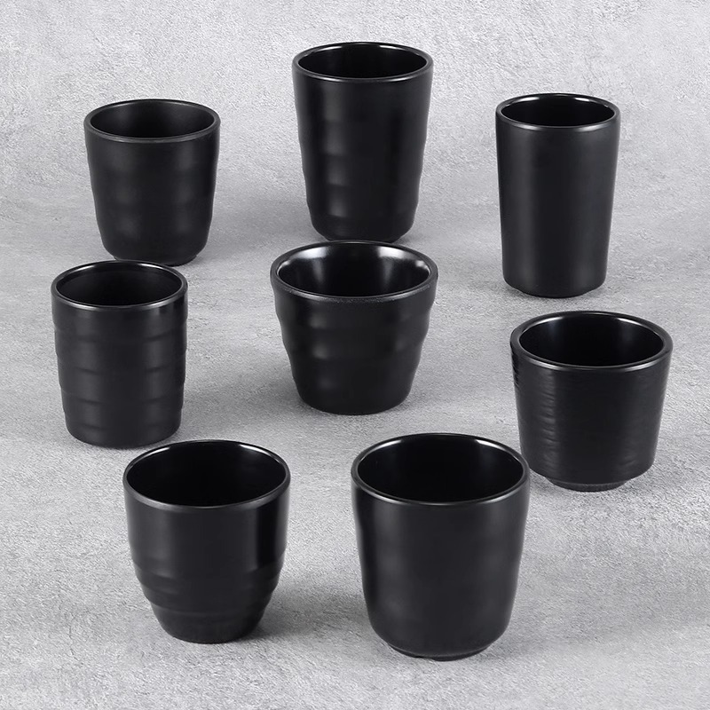 Tazas de melamina cubiertos comerciales japoneses tazas de plástico de porcelana negra restaurantes hot pot tienda tazas de agua de resina tazas de té tazas de vino