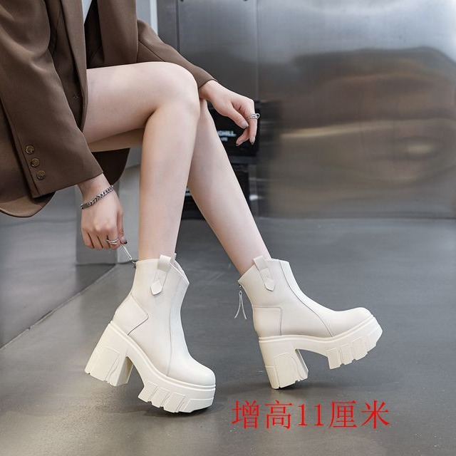 Women's Leather Boots Super High Heel Martin Boots Small Princess New Thick Bottom Thin Boots Thick High Heel Boots