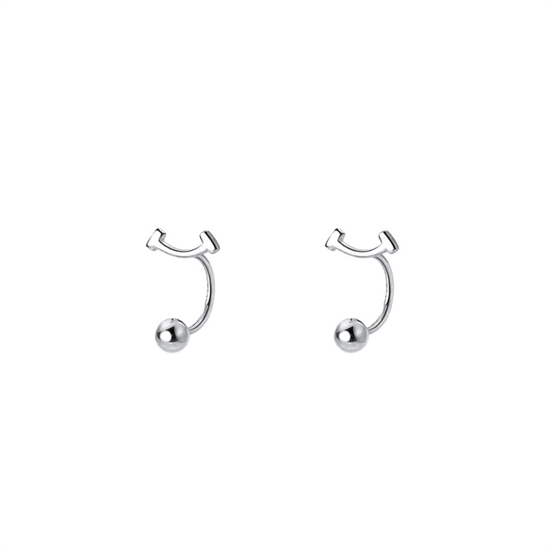 999 Silver Smile Hook Female Korean Ins Earbone Nails Twisted Hat Temperament Threaded Thread Earrings_voghion.com
