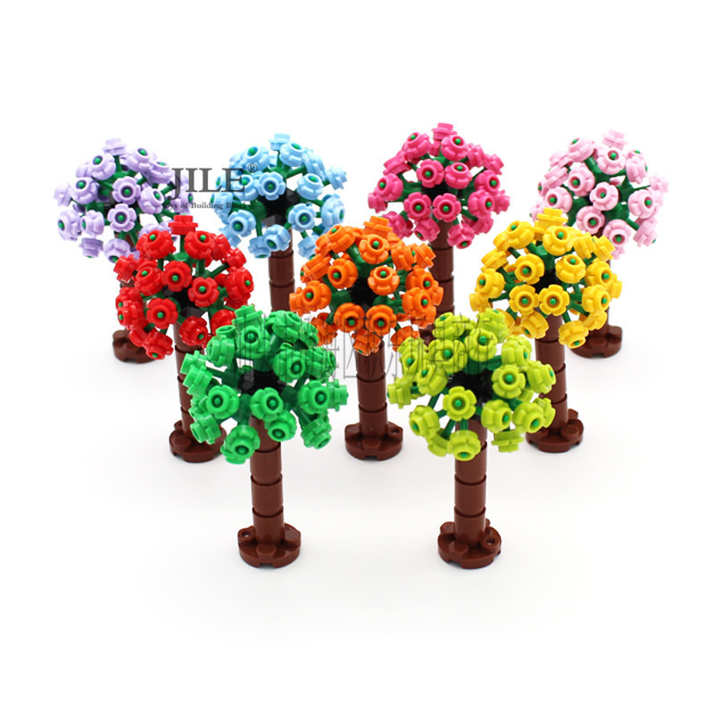 Small particle MOC building blocks flower ball hydrangea tree house wedding courtyard scene five-petal flower tree supplement ornaments