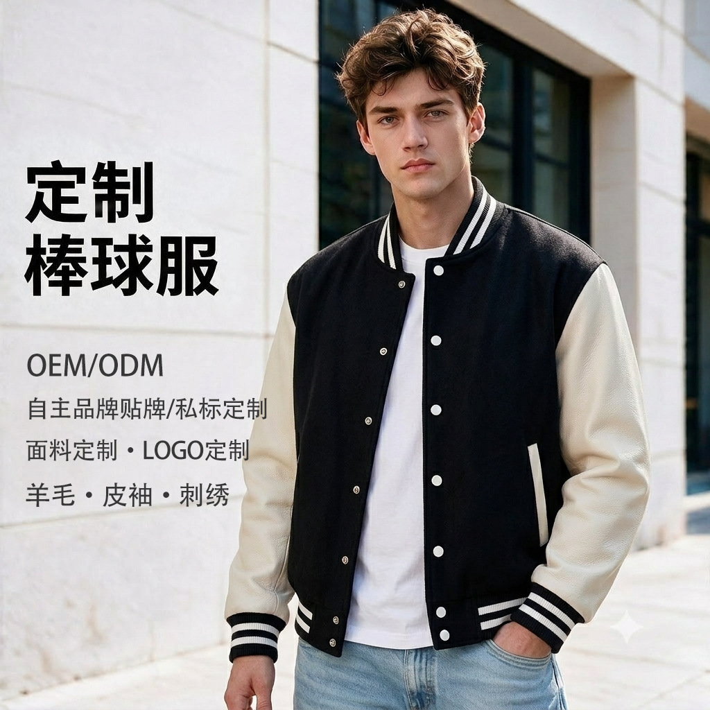 Trendy color-blocked drop-shoulder baseball workwear jacket for men and women, in stock for wholesale, with logo printing available