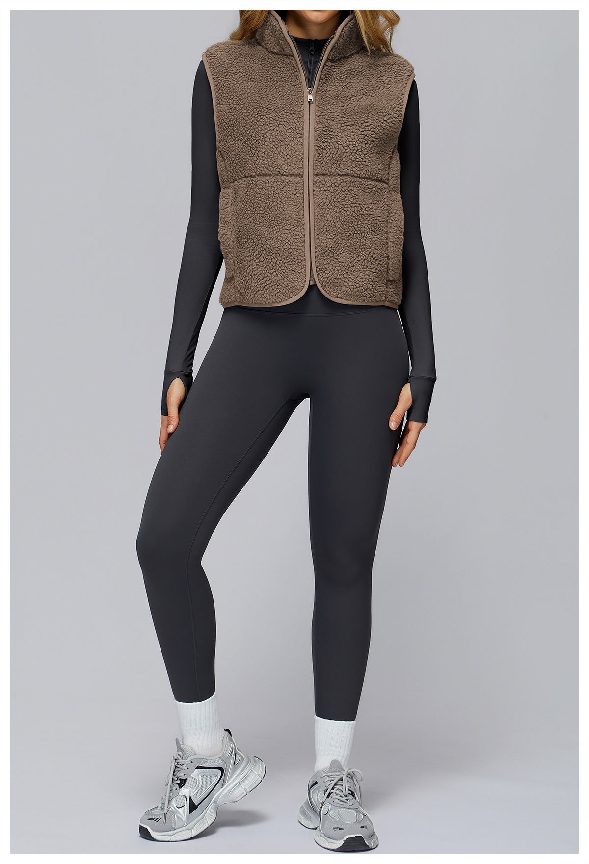 Herbst/Winter Stehkragen Fleecegefütterte ärmellose Sportweste mit Reißverschluss, Outdoor-Lauf-Fitness-Top 9500_voghion.com