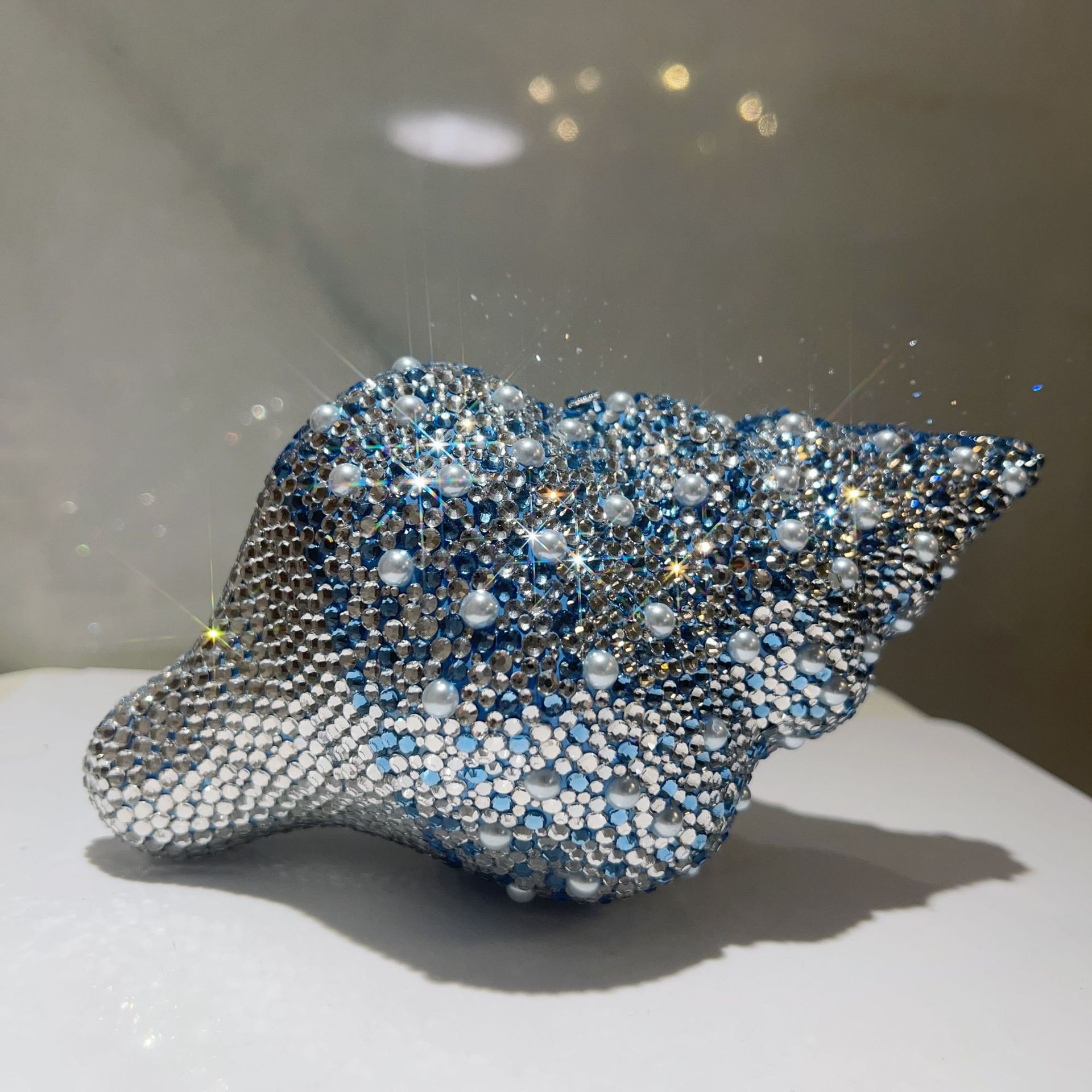 Túi clutch nữ đính đá hình vỏ sò dạ hội — rượu vang đỏ, Vàng nâu, Đen xám bạc, Bảy màu chi tiết 7