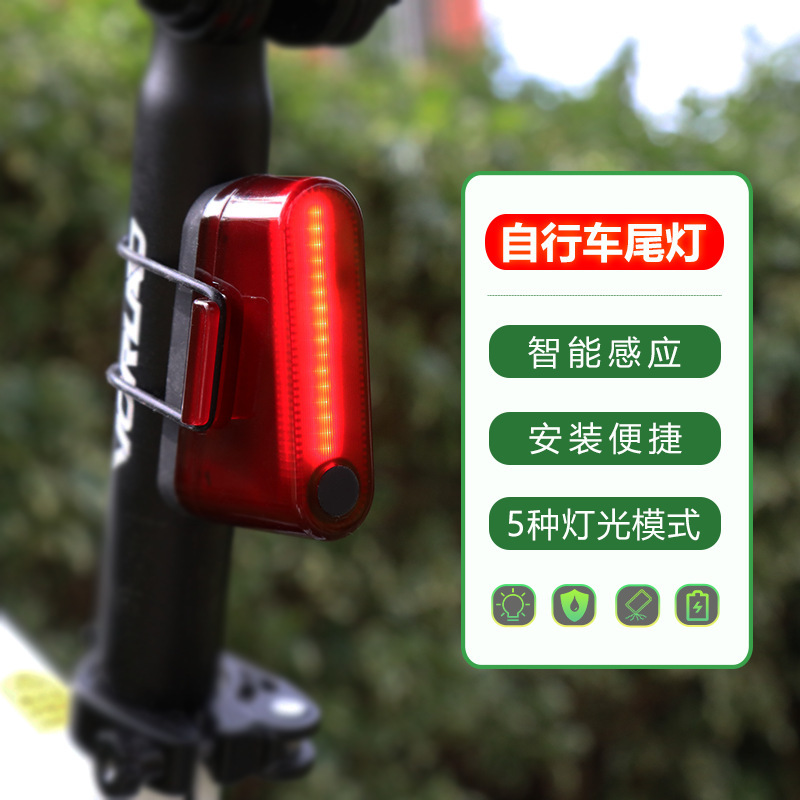 Outdoor Cycling Led Safety Brake Warning Bicycle Tail Light Mountain Road Bike Night Riding Light with Intelligent Sensor