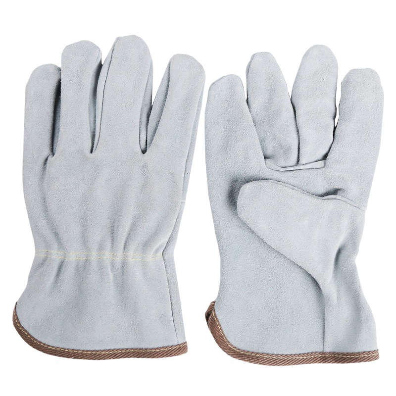 二层全牛皮电焊手套短款浅色柔软防烫隔热耐高温焊工防护劳保手套