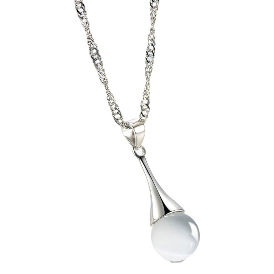Personality Elegant Water Eye Necklace Pendant Women's Small Fresh Fashion Pendant New Moonlight Cat's Eye Stone Silver Plated Jewelry