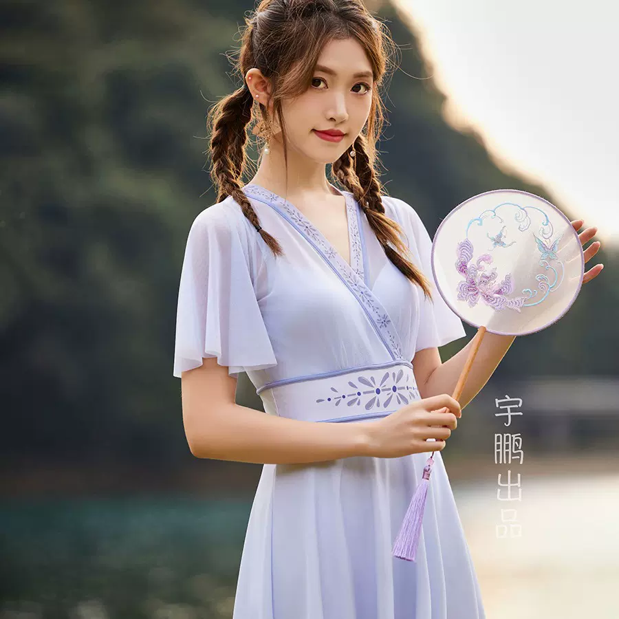 新中式泳装连体裙 沙滩度假防走光平角泳裙 国潮风刺绣汉服版泳衣