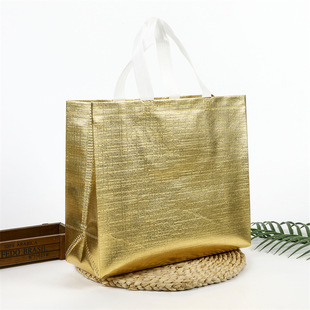 Amazon Golden Non-woven Bag Laser Aluminized Film Laminated Tote Bag in stock Supply Golden Shopping Gift Bag