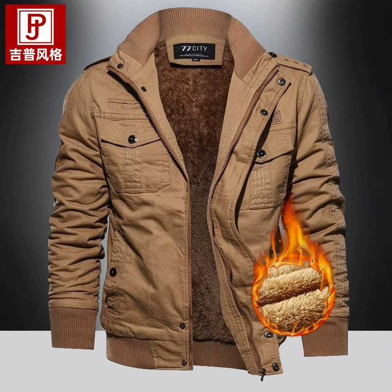 AliExpress Amazon осенне-зимнее Мужское пальто из чистого хлопка с воротником-стойкой, утолщенное пальто на флисовой подкладке, повседневная мужская куртка больших размеров