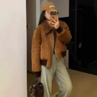 Пятно MIU новый замшевый мех один утолщенные лацканы ретро куртка простой повседневный куртка хлопчатобумажная женщина