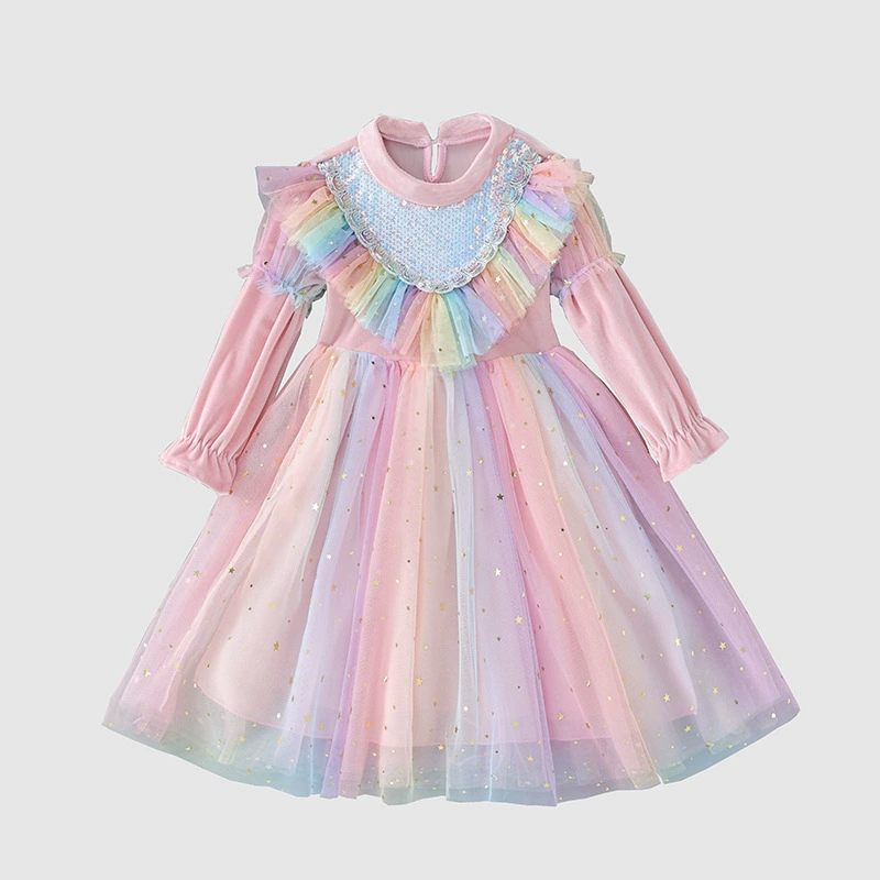 Маленький princess костюм, радужный длинный рукав, платье, ангельские крылья, принцесса Эльза, осень, единорог