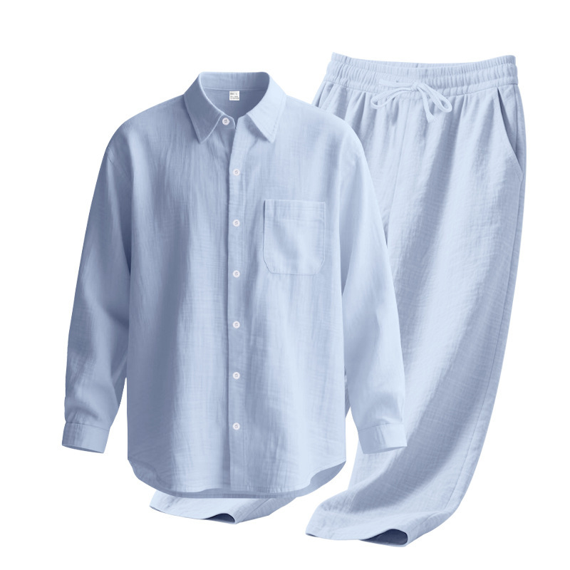 Nuevo transfronterizo europeo y americano TK Amazonas hombre nuevo lino de color sólido con lazo de abrazadera de manga larga pantalones para hombres