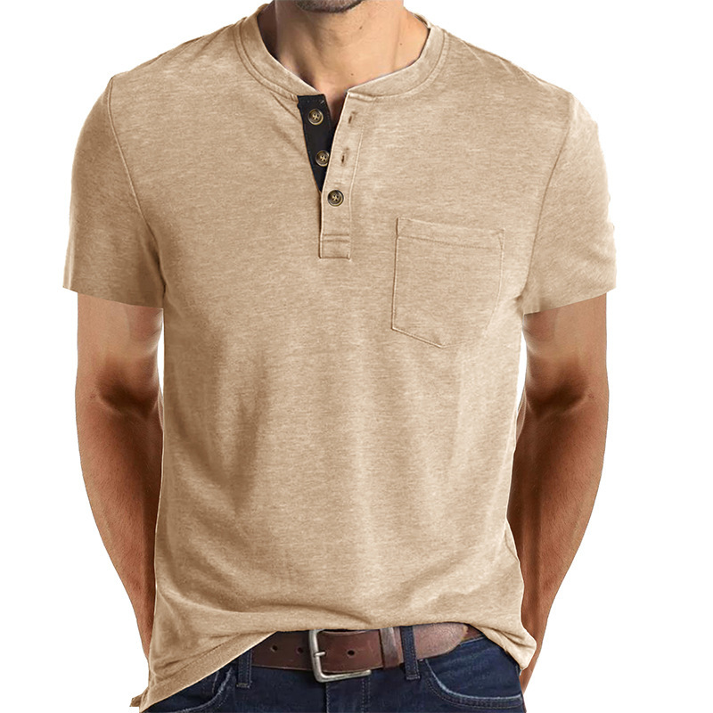 Camiseta táctica de manga corta con cuello redondo Henry para hombre de Amazon, camiseta polo clásica informal europea y americana para hombre