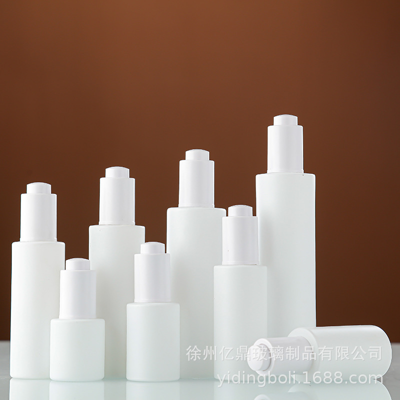 哑白平肩玻璃滴管瓶化妆品精油瓶白色按压试管细高平肩精华液