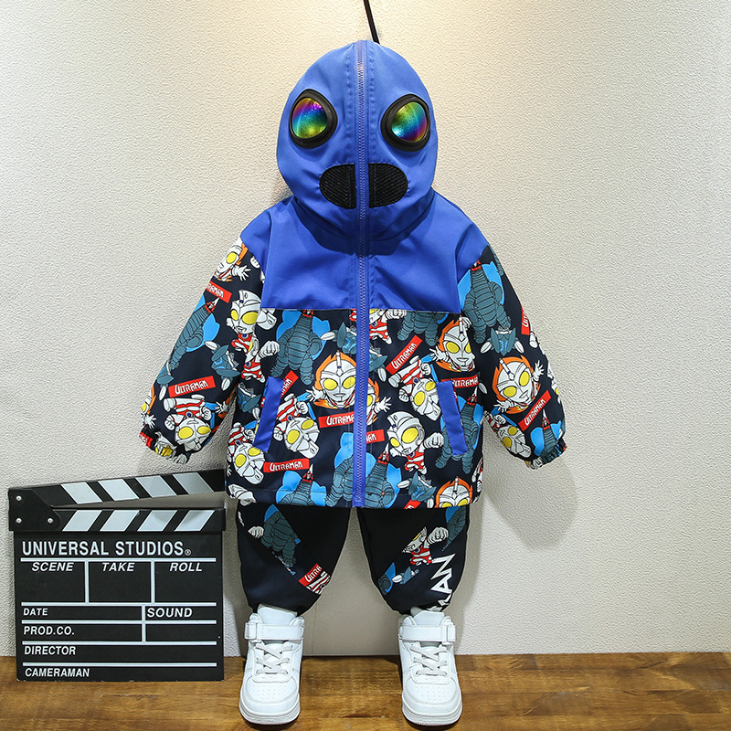 소년 세트 어린이 2024 새로운 가을 겨울 옷 어린이 기모 스포츠 충전 옷  울트라 맨 옷 두꺼운