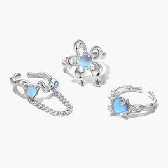 小眾設計輕奢潮時尚液態愛心月光石開口戒指女百搭氣質鏈條食指環