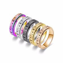 跨境爆款星月转动钛钢戒指女 镂空旋转解压抗焦虑指环手饰品批发