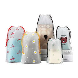 抽绳袋防水塑料包装礼品袋磨砂小雏菊旅行分装袋小熊束口袋印刷袋