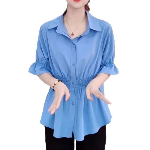 2025 Women's Fitted Waist Blouse Summer Loose Korean Version Youthful and Elegant Top Design Sense Minority Fashion Shirt