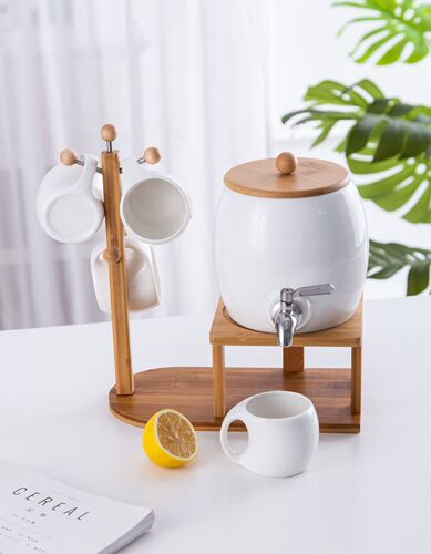 Nordic Creative Ceramic Cup Set Large Capacity White Porcelain Water Cups Cold Water Pitcher Juice Drink Bucket with Copper Spout
