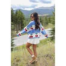 I 92258 Cherry Pattern Sweater 樱桃提花毛衣 跨境供应亚马