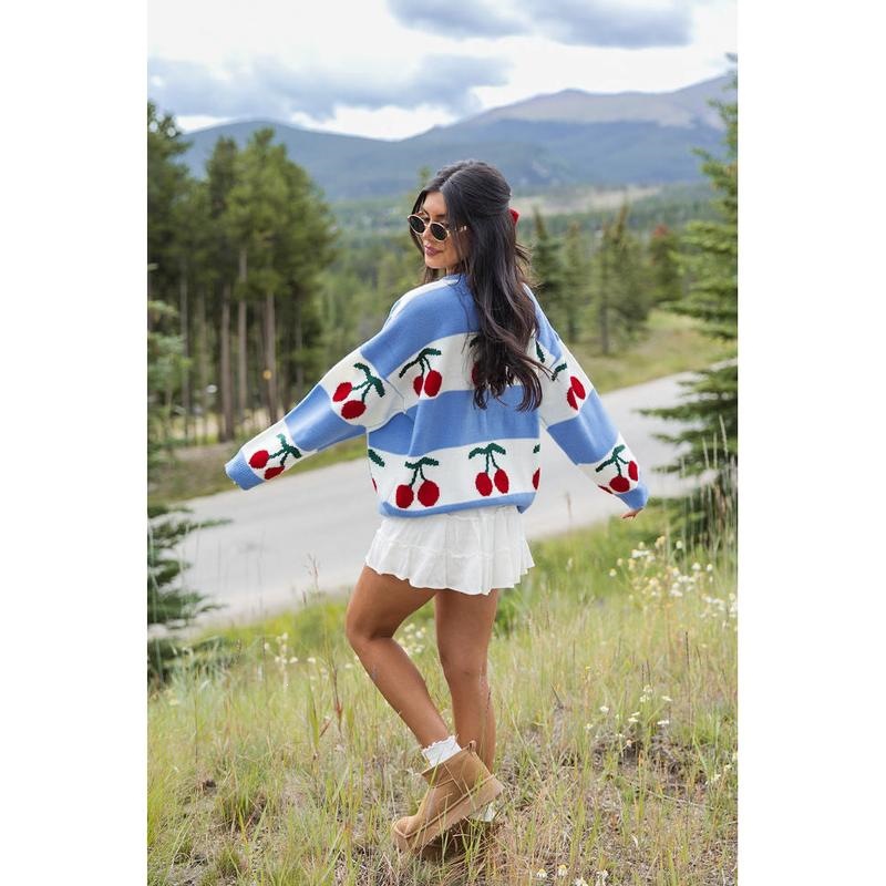 I 92258 Cherry Pattern Sweater 樱桃提花毛衣 跨境供应亚马