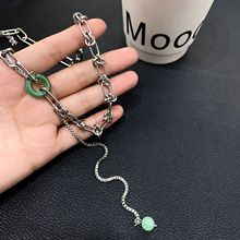 新中式国潮绿色玉石圆环拼接项链女新款轻奢小众设计高级感锁骨链