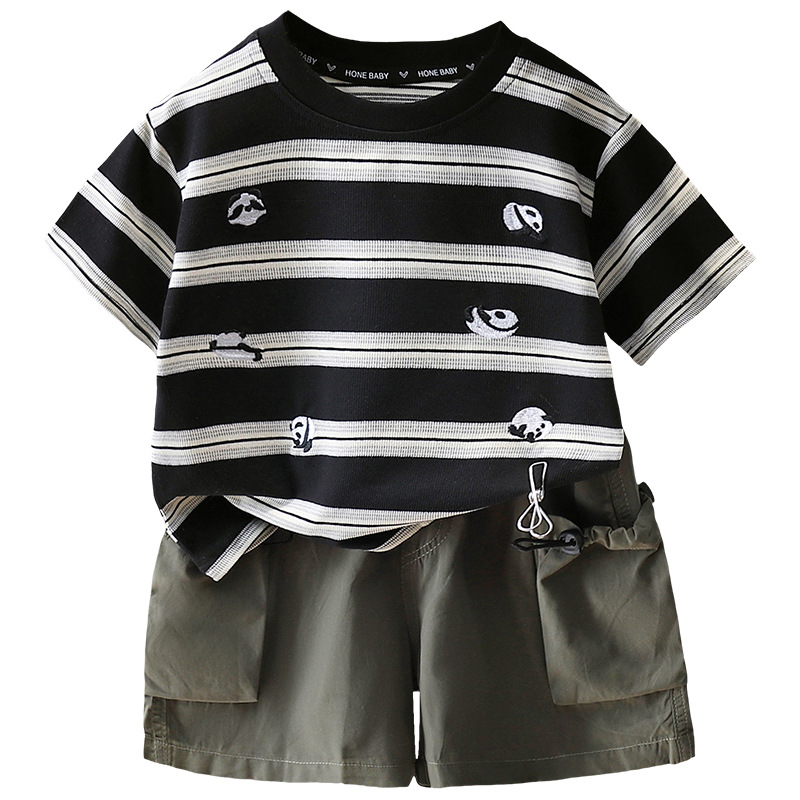 7134 traje de camiseta de panda para niños ropa de manga corta de verano hermoso verano para niños nuevo traje casual de dos piezas de verano
