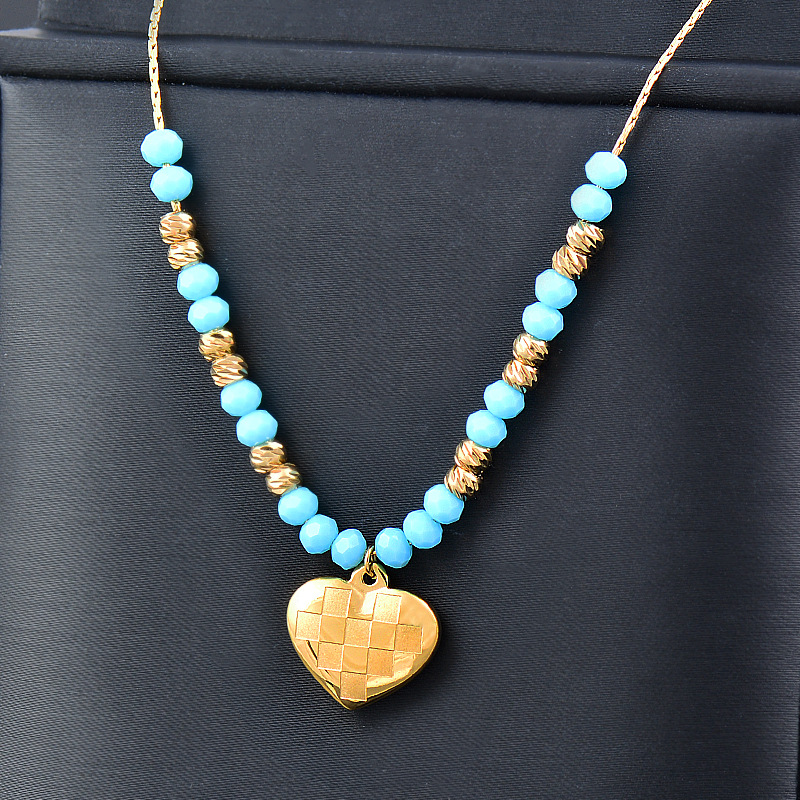 Vacation Heart Shape Artificial Crystal Titanium Steel Pendant Necklace 1 Piece