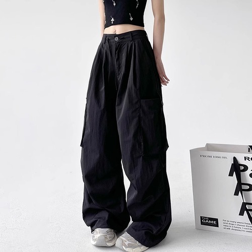 American Retro Fall Parachute Women's 2025 Loose High-Waist Wide-Leg Quick-Dry Work Pants