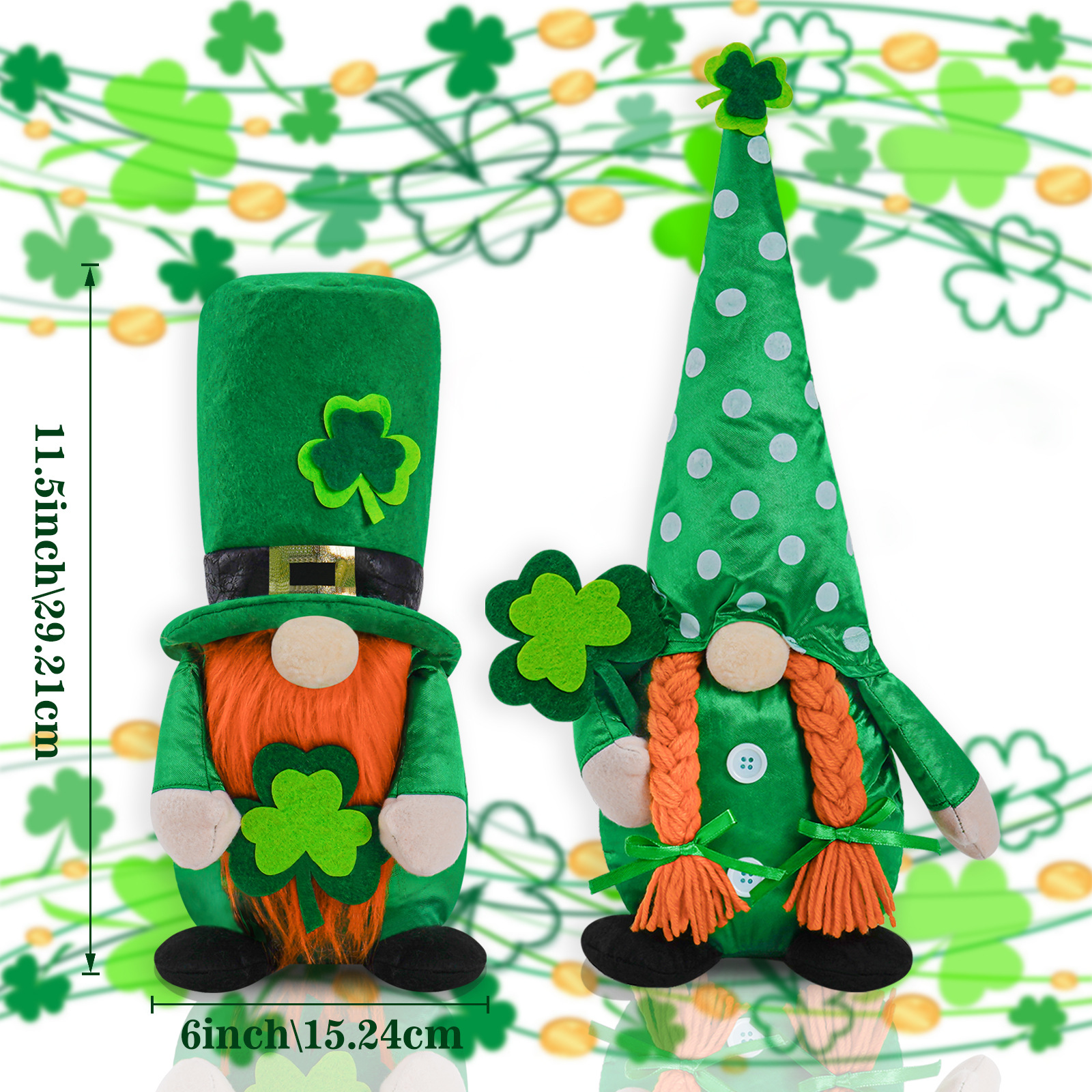 Ornamentos verdes decorativos de la muñeca del día de Patrick irlandés transfronterizo adornos enanos de la hoja verde creativa Rudolph