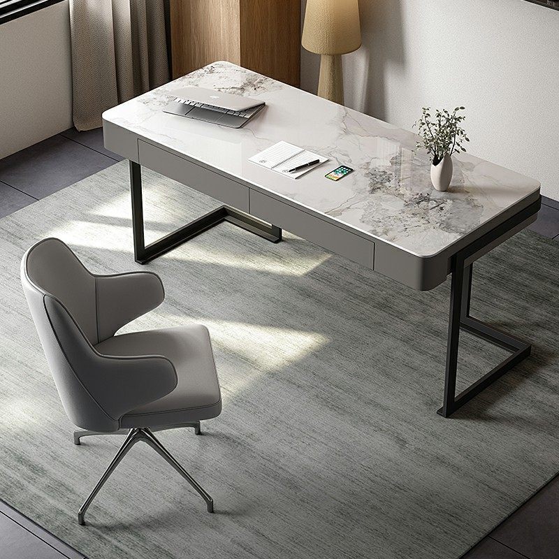 Slate Desk, Light Luxury Study Room Computer Desk, Modern Minimalist Office Desk, Minimalist Gray Desk and Chair Set for Home Use