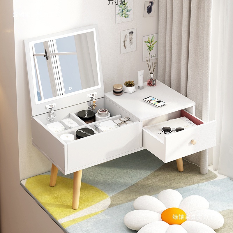Bay Window Dressing Table Floor-Standing Makeup Vanity Cabinet Girl's Makeup Table Small Table Bedroom Internet Celebrity Small Makeup Table