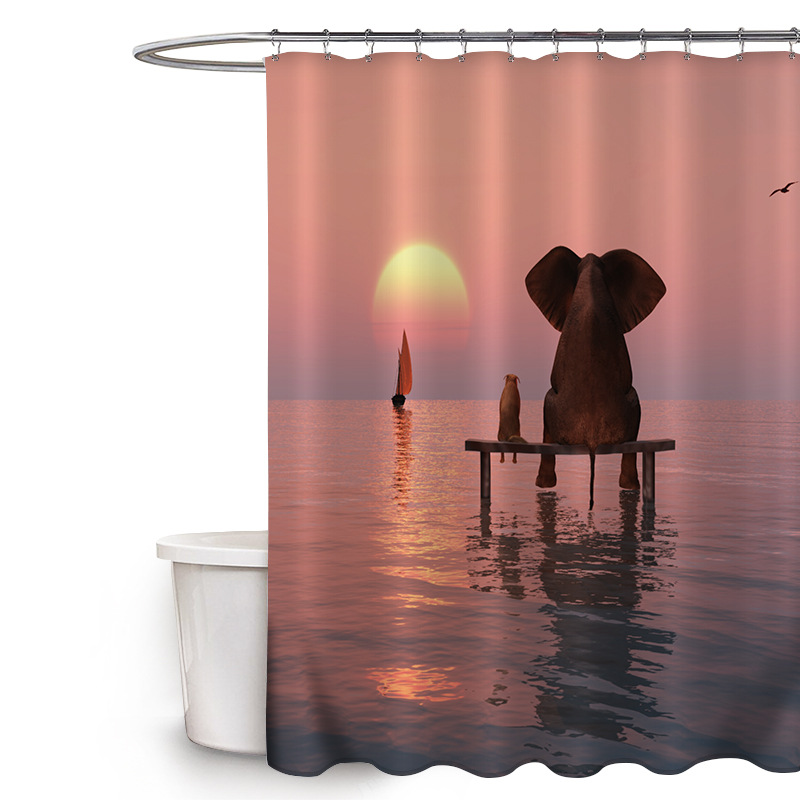 Cortina de ducha de poliéster impresa con hebilla de cortina de ducha de plástico baño cuarto de baño cortina de partición impermeable a prueba de moho