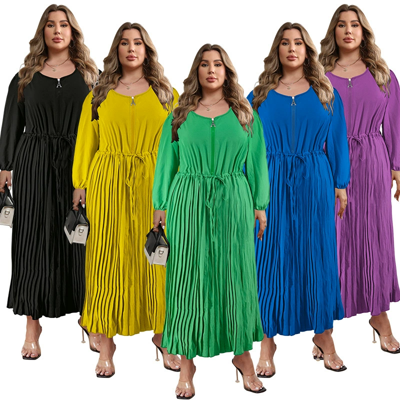 218312 Трансграничные европейские и американские большие размеры Осенняя женская одежда оптом Открытая грудь тянуть воротник с длинным рукавом платье Amazon Source Factory