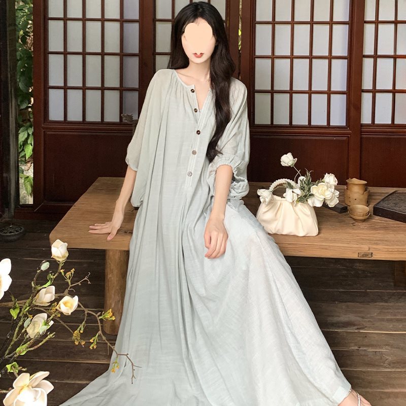 大码女装2025夏季气质休闲遮肉显瘦连衣裙设计感气质法式字长裙|undefined