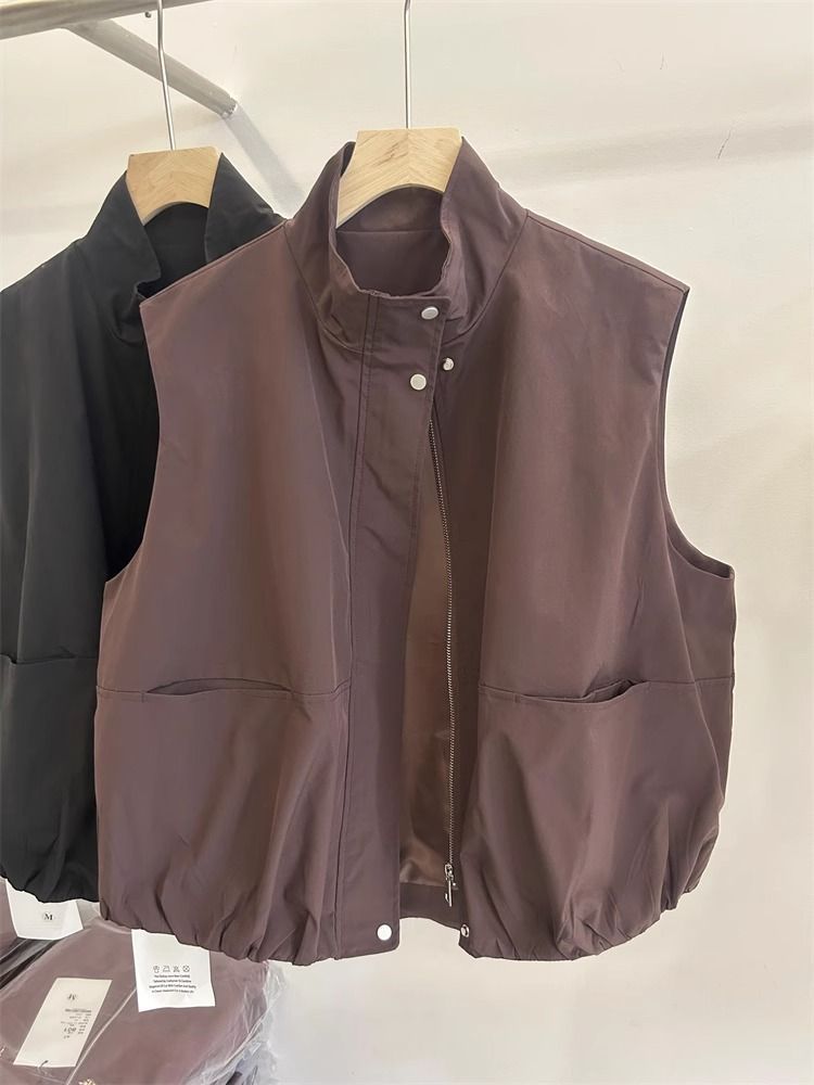 Gilet de travail court et simple de style européen GraceChic pour femme, collection automne 2025, coupe ample et décontractée._voghion.com