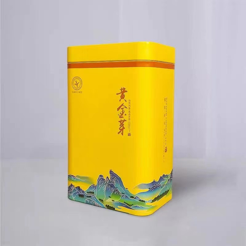 125g Golden Bud Tinplate Square Tea Can Wholesale Half a Pound Golden Bud Tea Box Tea Can