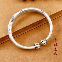 万足銀9999多福南瓜頭梅花レトロ開口足銀貴妃ブレスレット中国風民族ブレスレット