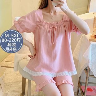 Pajamas for Women Summer New Short-Sleeved Shorts Two-Piece Loose Large Size Suit Students Sweet Can Be Worn Outside Home Clothes