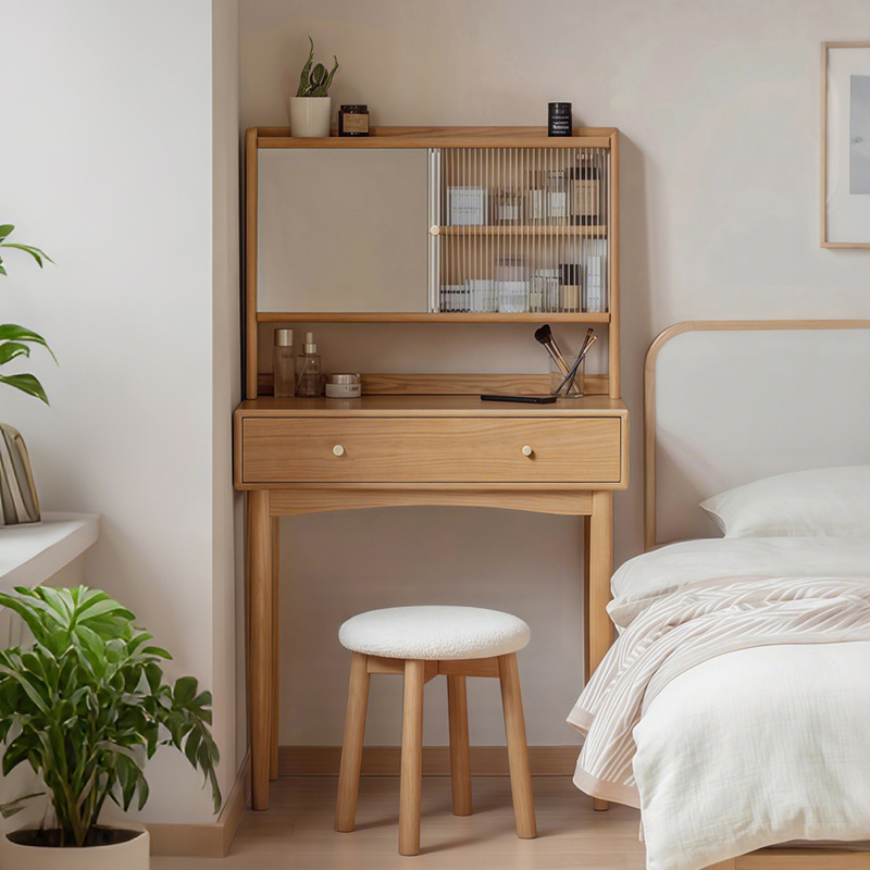 Isa Solid Wood Dressing Table Small Bedroom Modern Minimalist Small Apartment Natural Wood Makeup Table Desk Integrated Dressing Table
