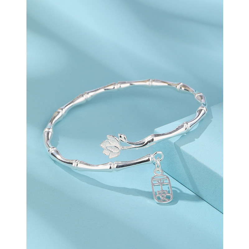 Lotus bambú conjunta pulsera de plata esterlina 999 plata pura bambú joven periódico seguridad pulsera de plata pulsera femenina para novia