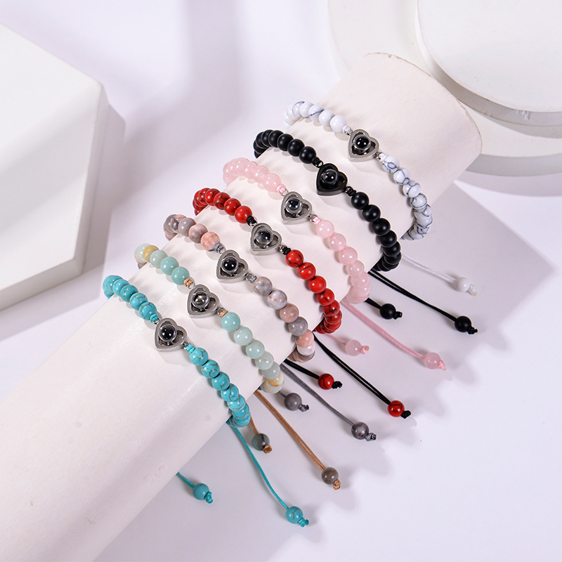 Unisex Gender Romantic Heart Shape Natural Stone Handmade Drawstring Bracelets