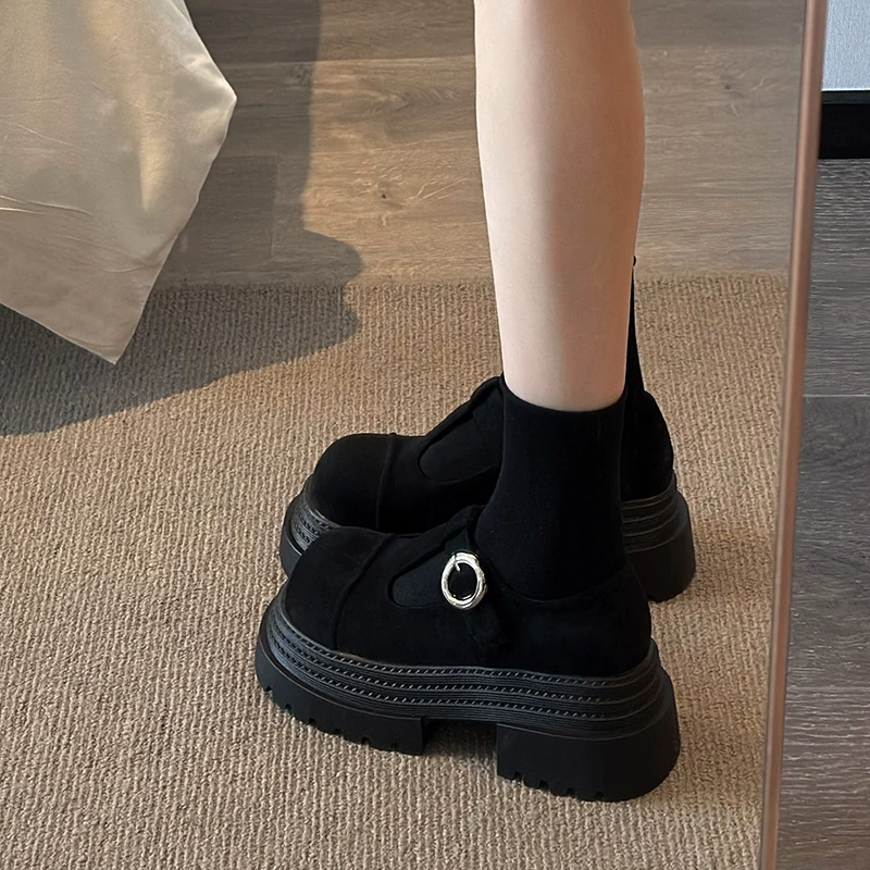 Европейские обемненные (рожковый) Birkenstock для женщин 2025 весна новый стиль маленькое повышение обувь на танкетке Mary Jane Нежные маленькие кожаные туфли