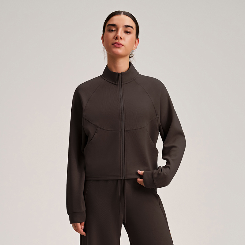 Otoño y invierno temperamento de collar vertical abrigo deportivo mangas largas delgado versátil ropa de fitness delgada bolsillo grande chaqueta casual suelta image 10