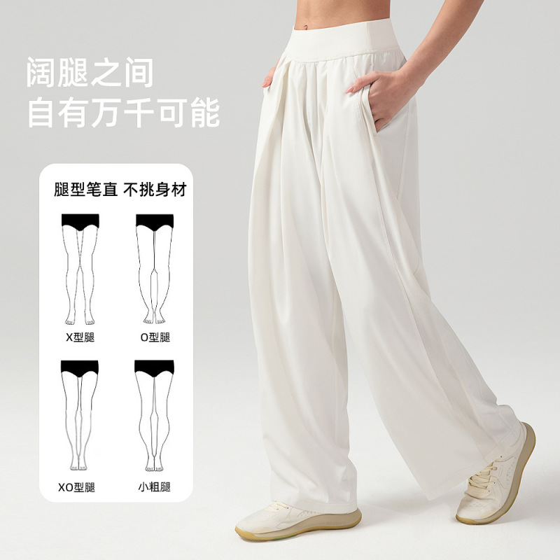 ルルハイウエストルーズワイドレッグパンツ女性のためのメッシュ通気性サイドポケット軽量高弾性通勤スポーツアウトドアヨガパンツ|undefined