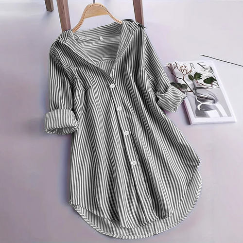 European and American women's clothing, classic striped top loose casual long-sleeved shirt striped