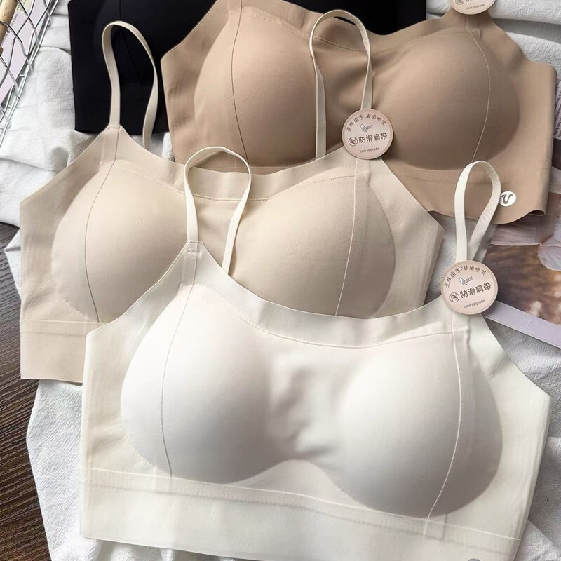 My Weiwei 2655 Cloud-Like Seamless Ice Silk Beauty Back Bra with Push-Up Effect, Invisible Strapless Camisole Bra for Women