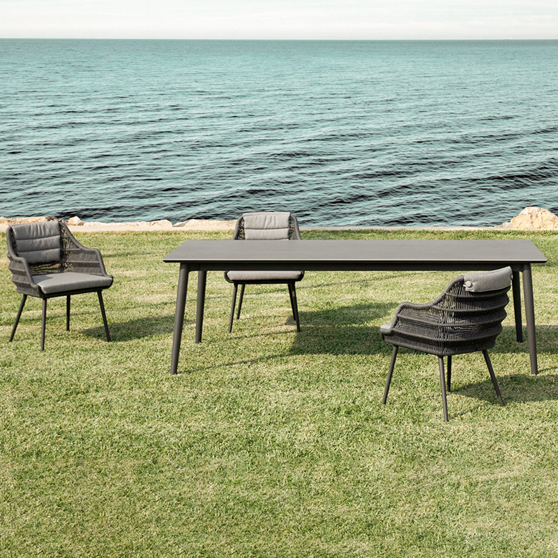 Patio al aire libre ocio Ratán mesas, sillas, terrazas y jardines combinación de muebles de mesa larga de paneles de roca impermeables y solares al aire libre image 2